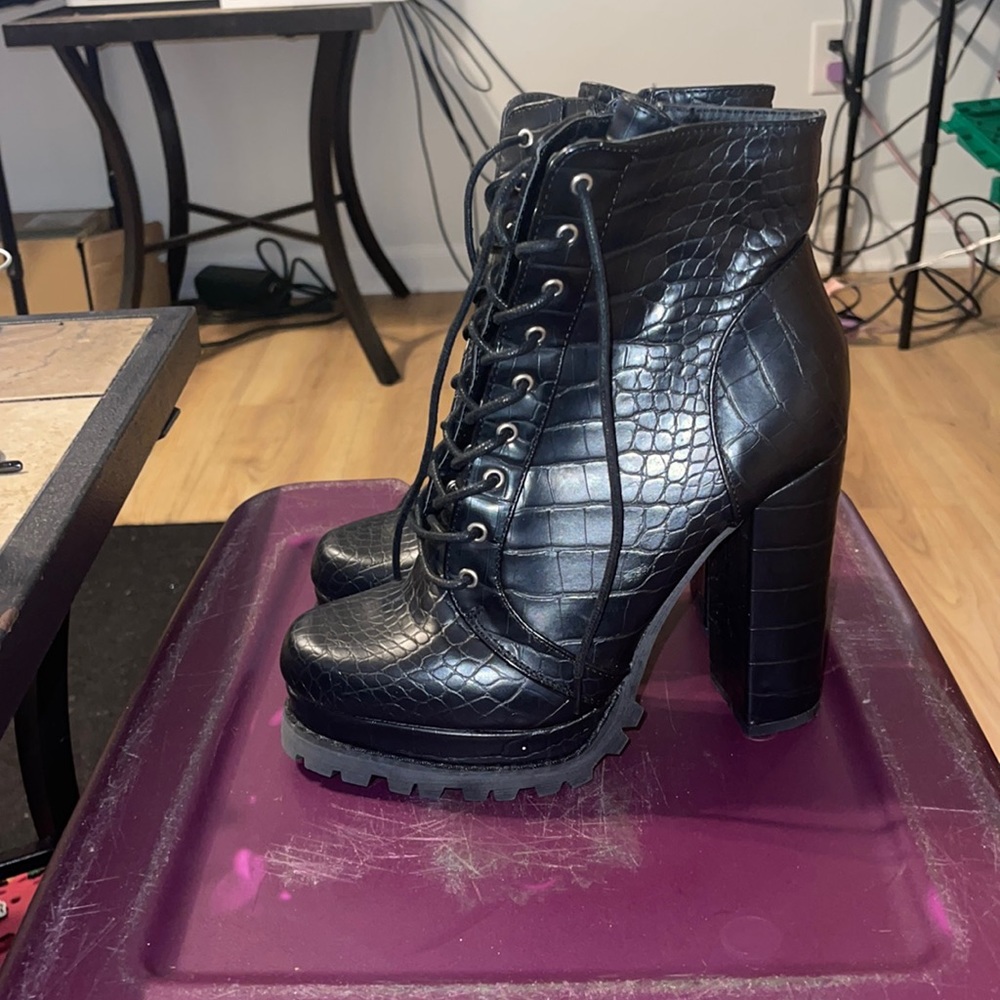 Black Snake Skin Ankle Boots